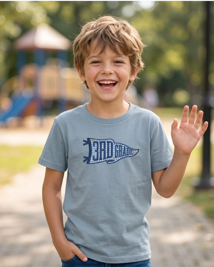 Custom Grade Pennant Applique Embroidered Bamboo Crewneck T-Shirt