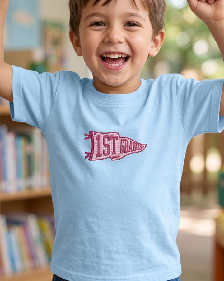 Custom Grade Pennant Applique Embroidered Bamboo Crewneck T-Shirt