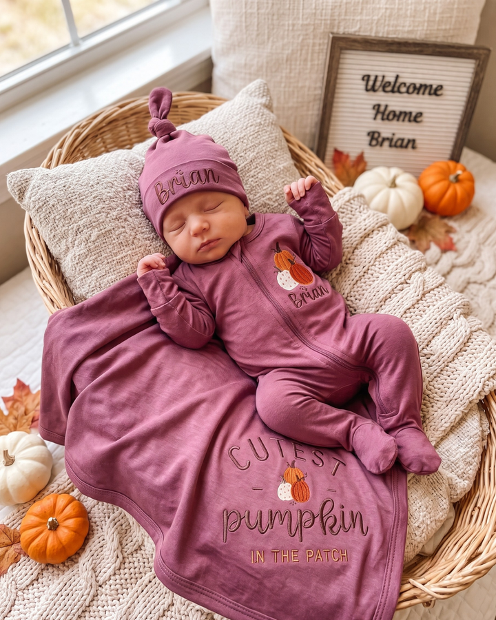 Personalized Pumpkin Patch Embroidered Bamboo Welcome Home Bundle