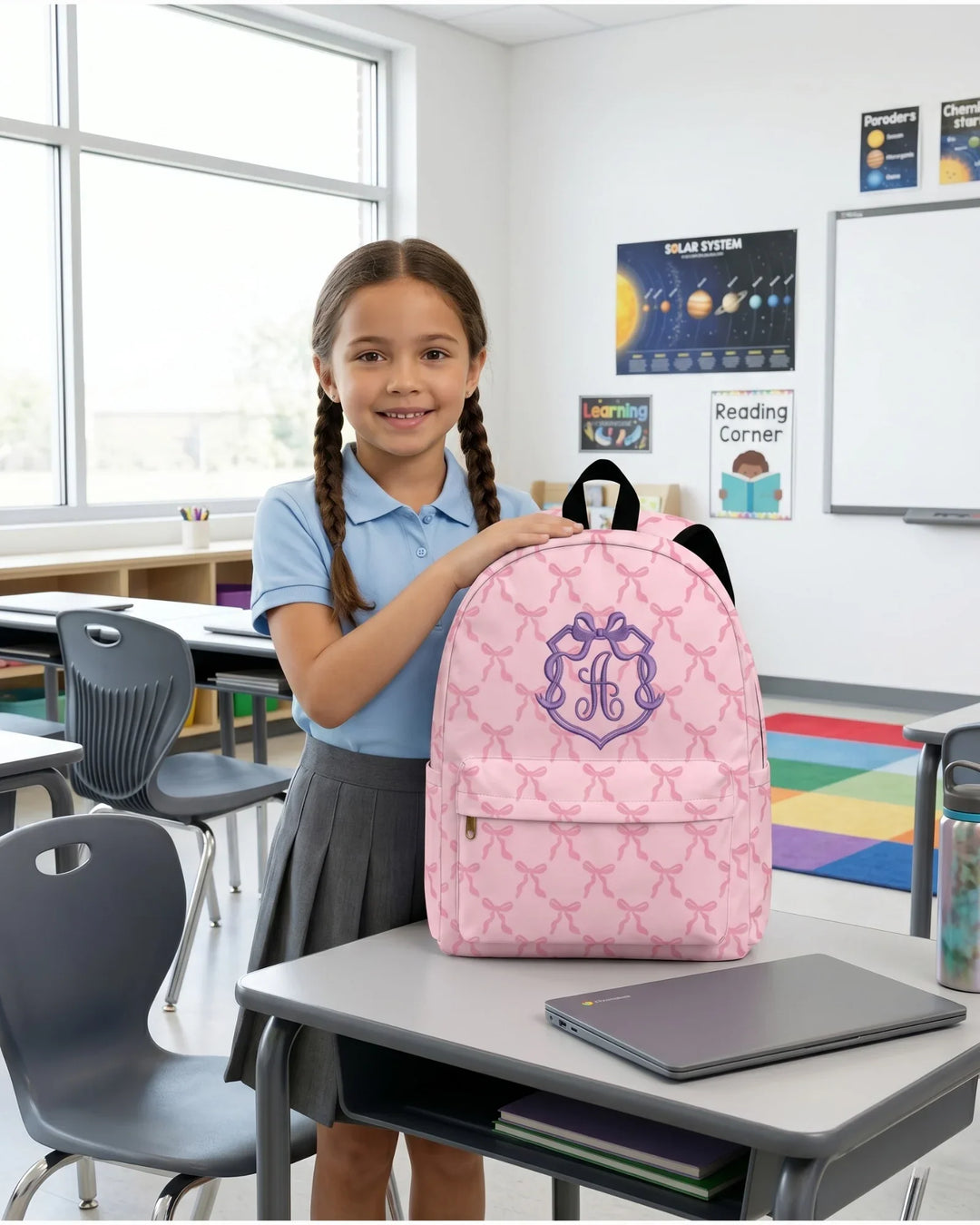 Custom Text Bow Frame Embroidered Backpack