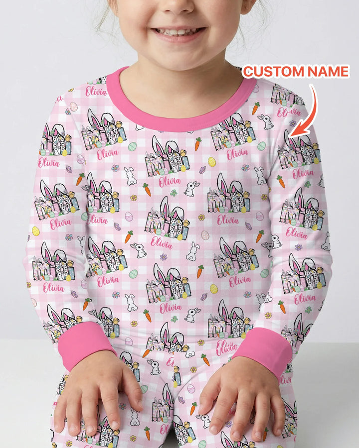 Custom Name Easter Family Matching Two Piece Long Sleeve Pajama Set