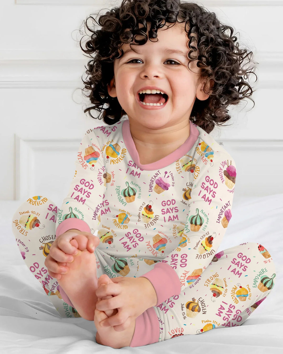 Cute Cupcake God Says I Am  Bamboo Two Piece Long Sleeve Pajama Set