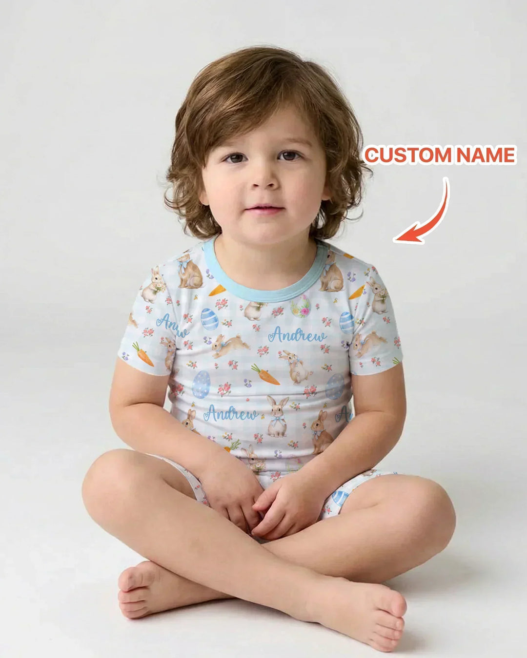 Custom Name Bunny Garden Two Piece Short Sleeve Shorts Pajama Set