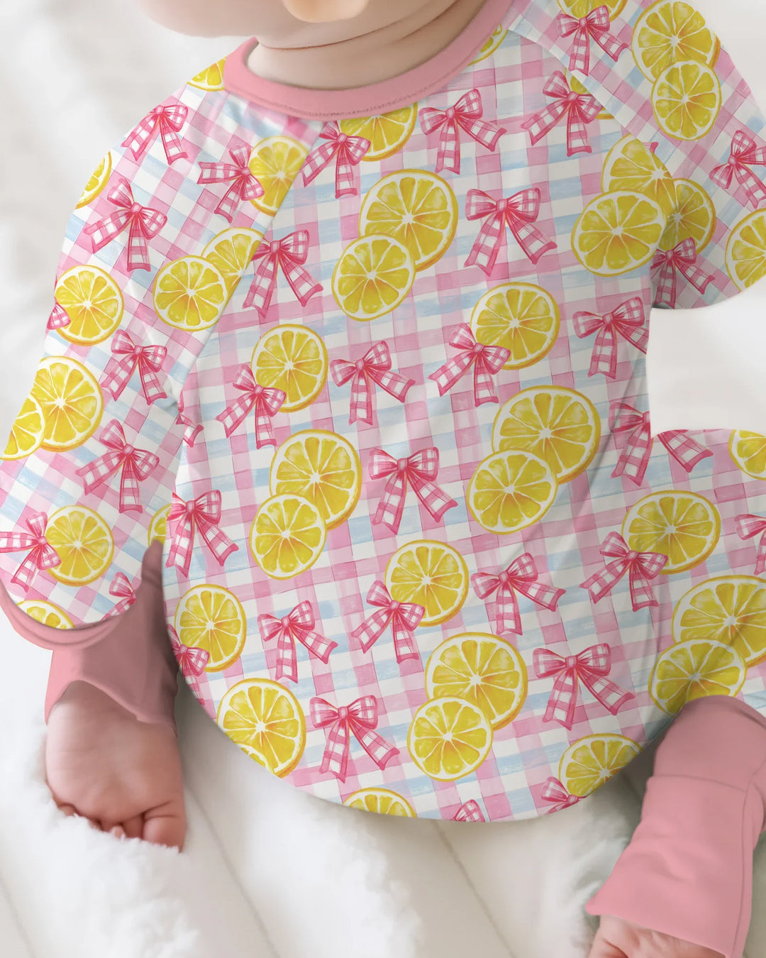 Pink Lemons Bows Checkered Bamboo Convertible Zippy