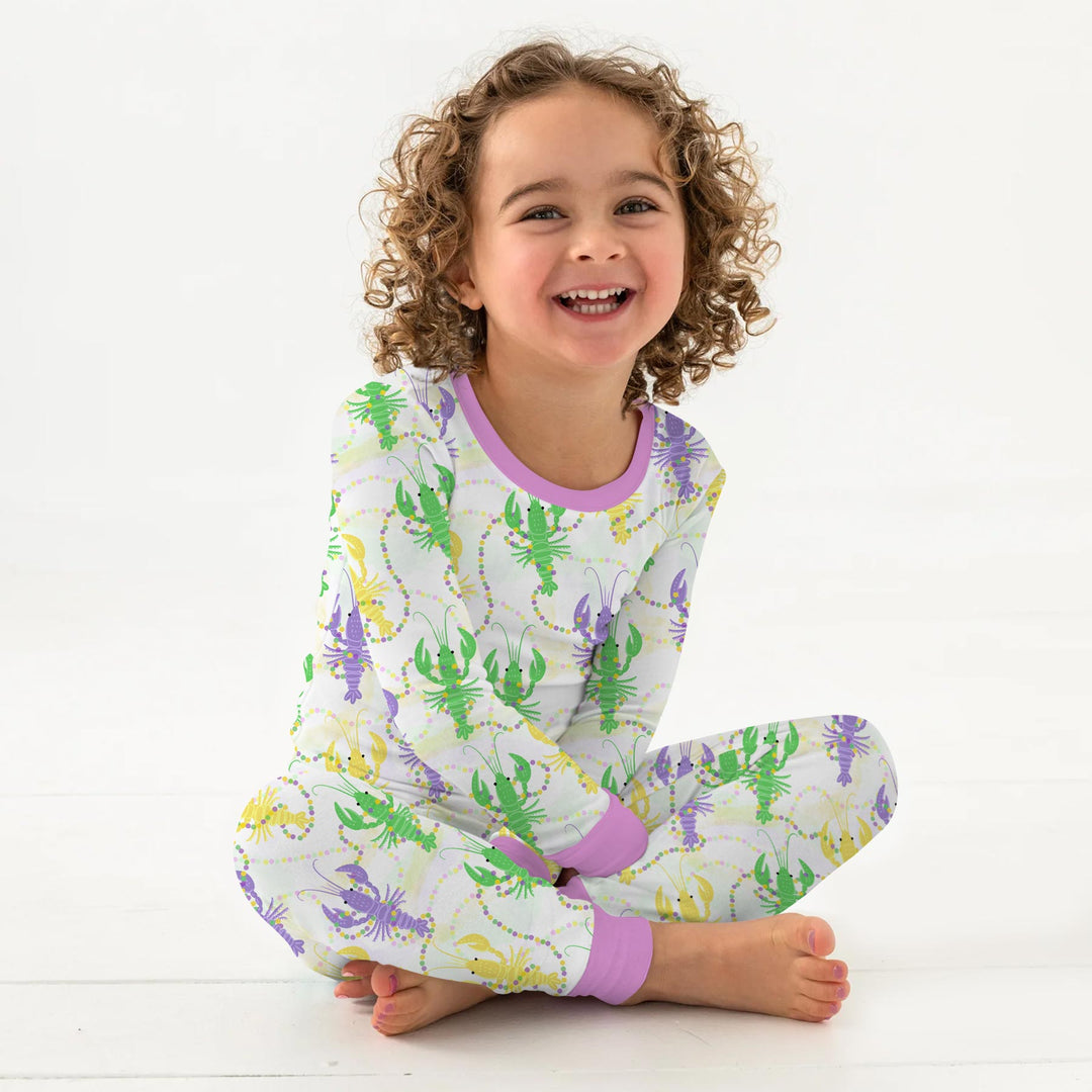 Mardi Gras Crawfish Family Matching Two Piece Long Sleeve Pajama Set