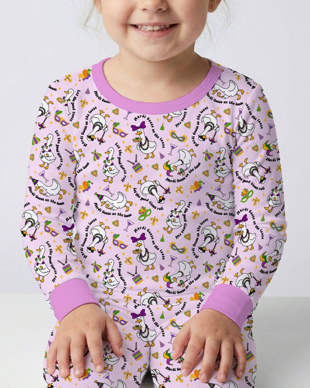 Mardi Gras Silly Goose Two Piece Long Sleeve Pajama Set