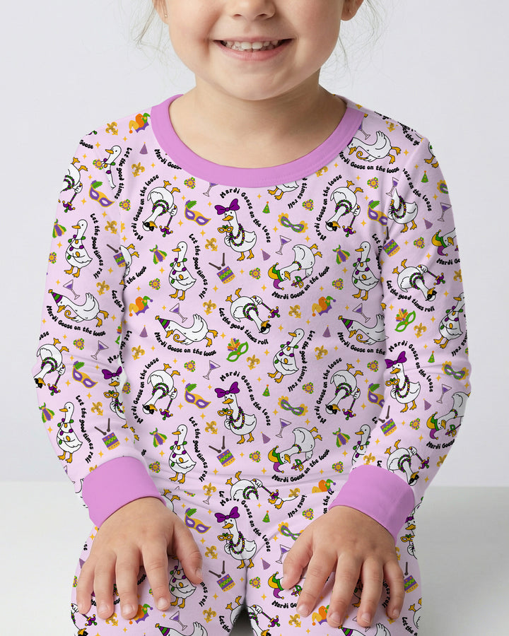 Mardi Gras Silly Goose Two Piece Long Sleeve Pajama Set