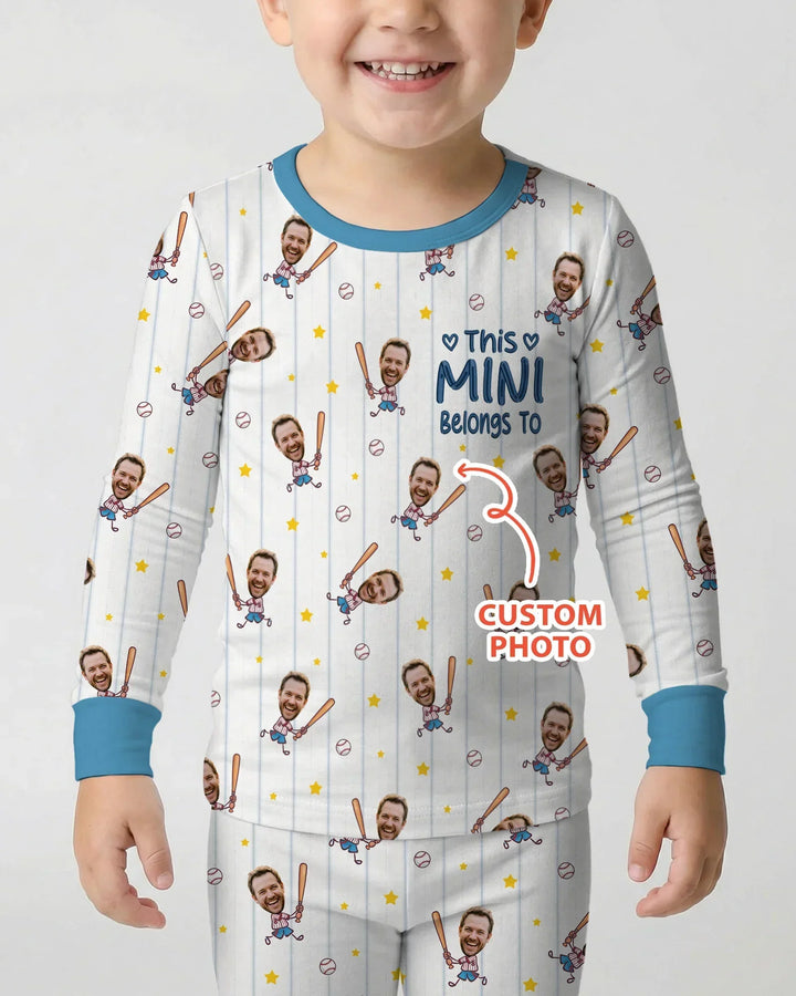 Embroidered Custom Dad And Mini Face  Bamboo Two Piece Long Sleeve Pajama Set
