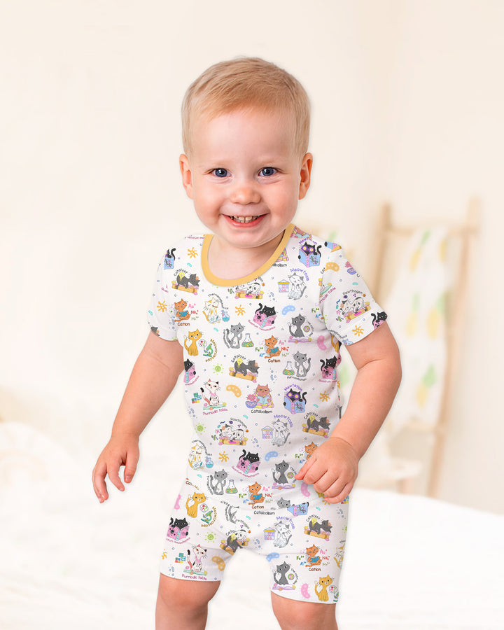 Funny Cat Love Scientist Bamboo Two Piece Short Sleeve Shorts Pajama Set