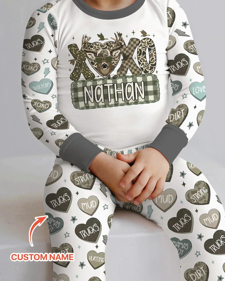 Personalized Hunting Sweethearts Candy Daddy & Me Matching Two Piece Long Sleeve Pajama Set
