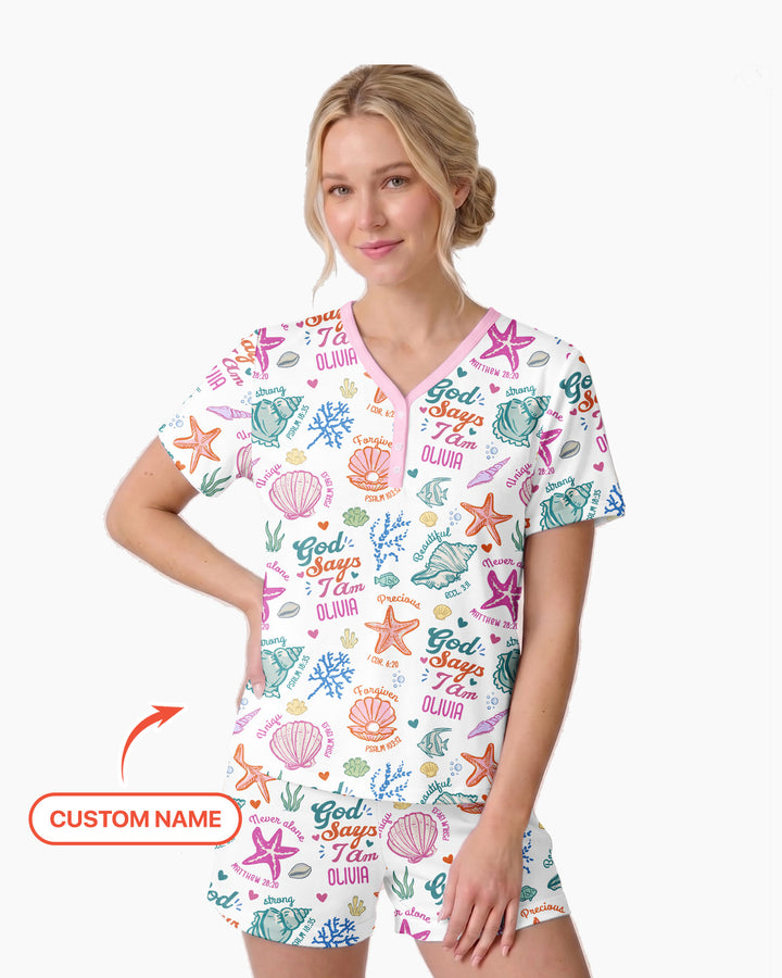 Coastal God Says I Am Custom Name Bamboo Women Short Sleeve Short Pajama Set