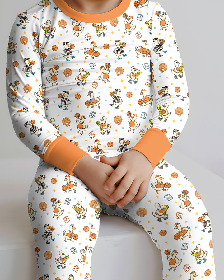 Silly Goose Playing Basketball Bamboo Two Piece Long Sleeve Pajama Set