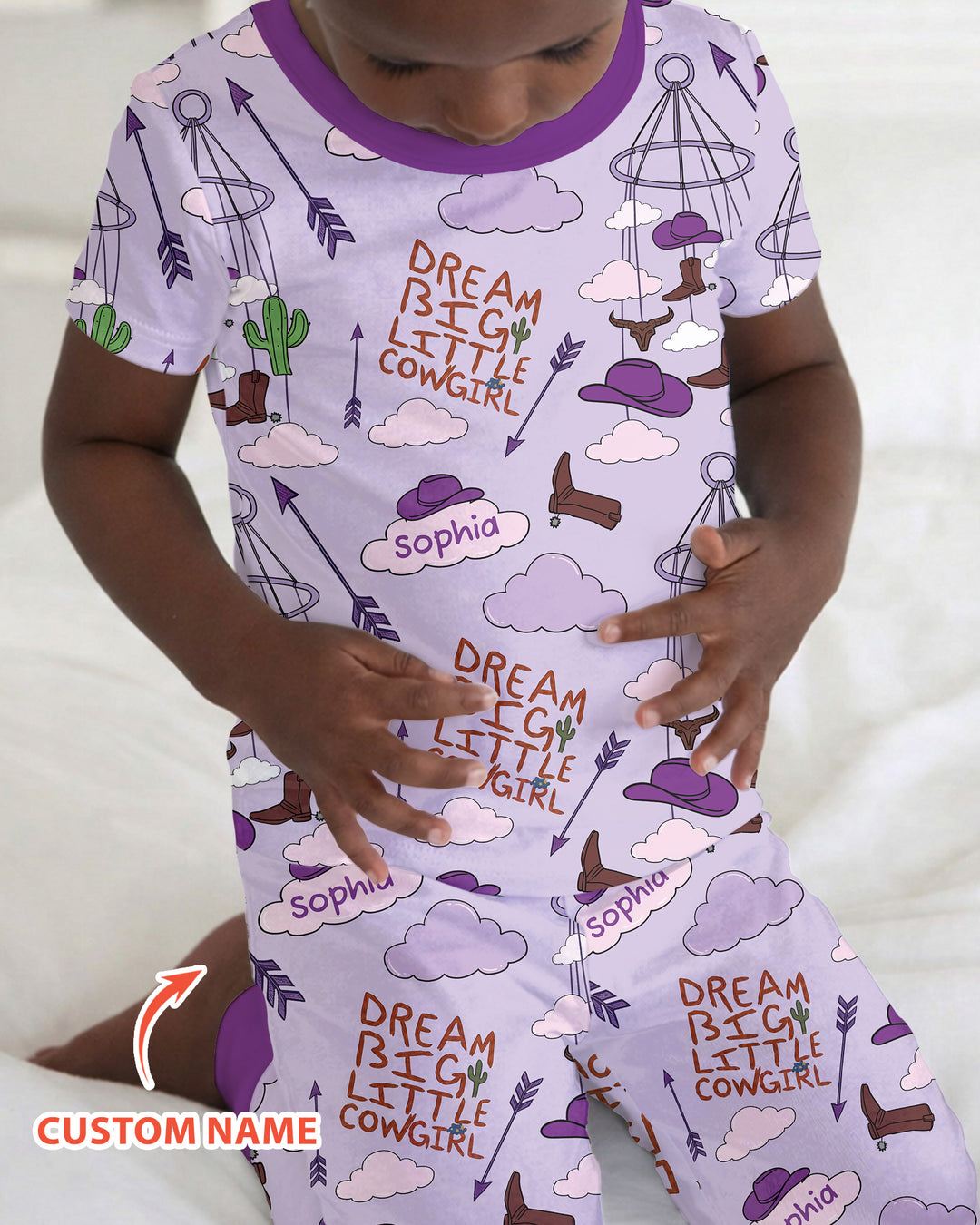Litlle Cowboy Sis Bro Matching  Bamboo Two Piece Short Sleeve Pajama Set