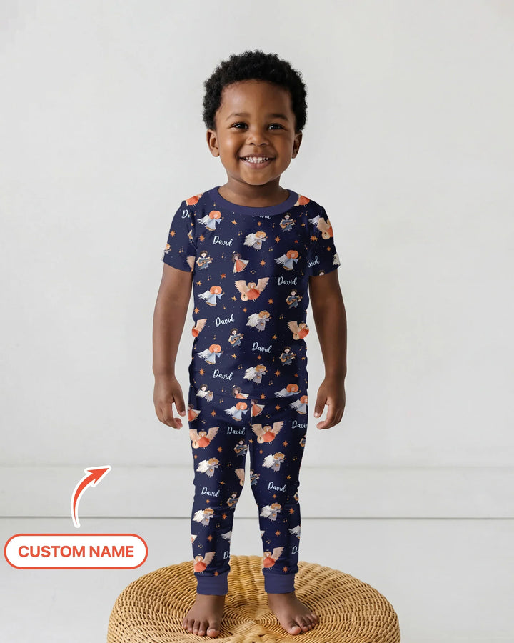 Guardian Angels Custom Name Bamboo Two Piece Short Sleeve Pajama Set