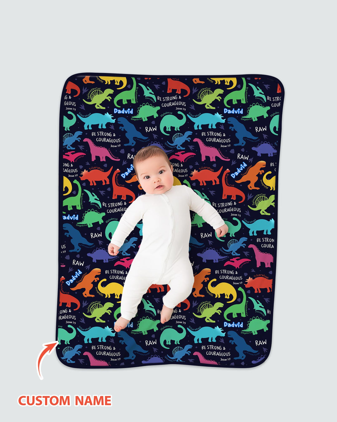 Be Strong and Courageous Dinosaur Christian Bamboo Blanket