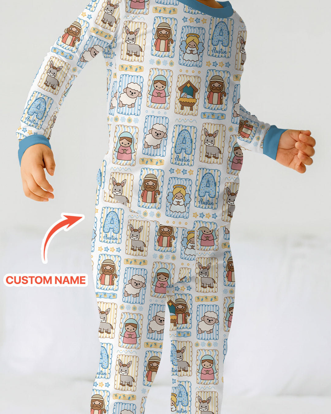 Custom Name Christmas Nativity Two Piece Long Sleeve Pajama Set