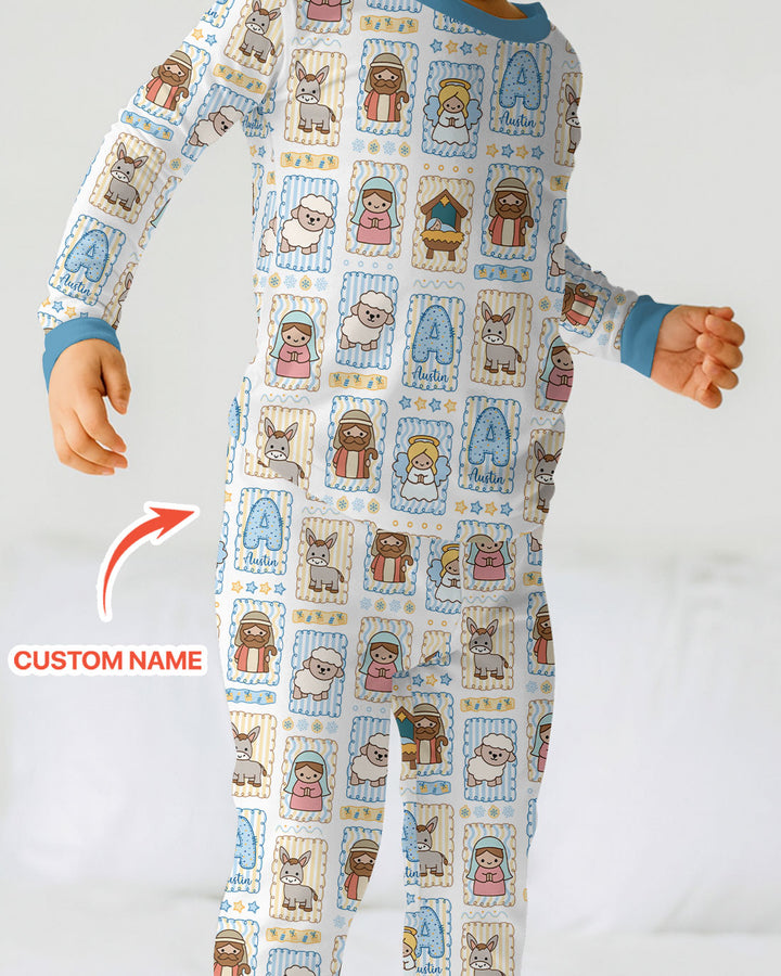 Custom Name Christmas Nativity Two Piece Long Sleeve Pajama Set