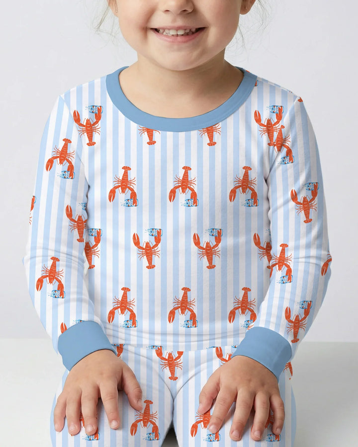Conjunto de pijama de dos piezas de bambú de manga larga con nombre personalizado, diseño de cerveza y cangrejo de río
