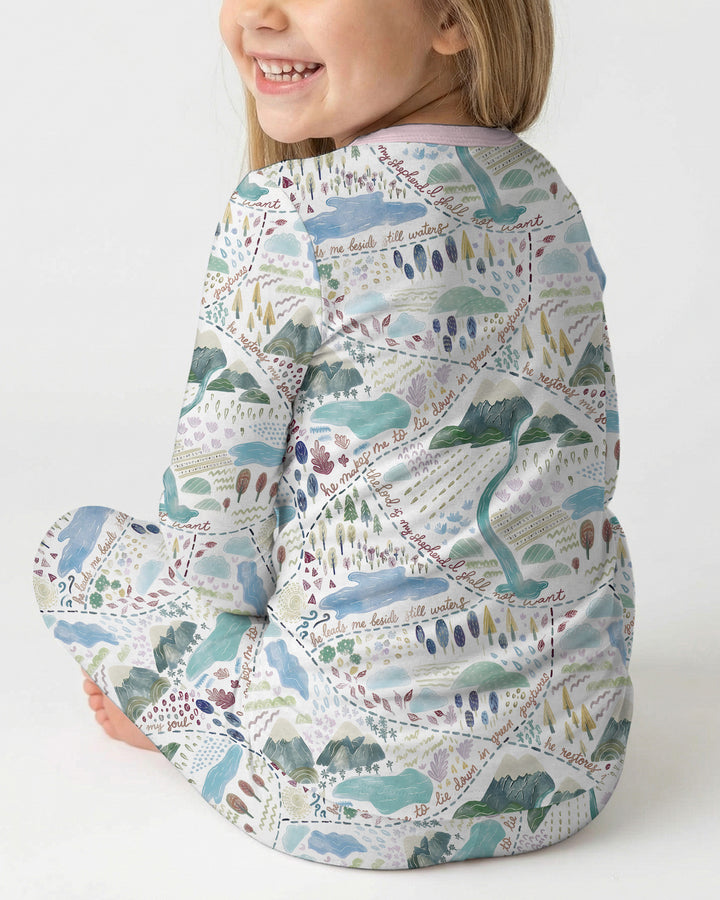 Whimsical Psalms 23 Map Bamboo Two Piece Long Sleeve Pajama Set