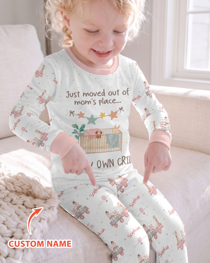 Custom Name Moved Out of My Mom's & Place Got My Own Crib Bamboo Two Piece Long Sleeve Pajama Set