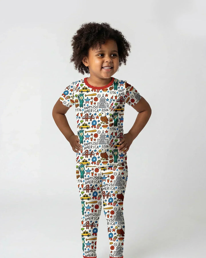 Doodle America 250th Anniversary Family Two Piece Short Sleeve Pajama Set