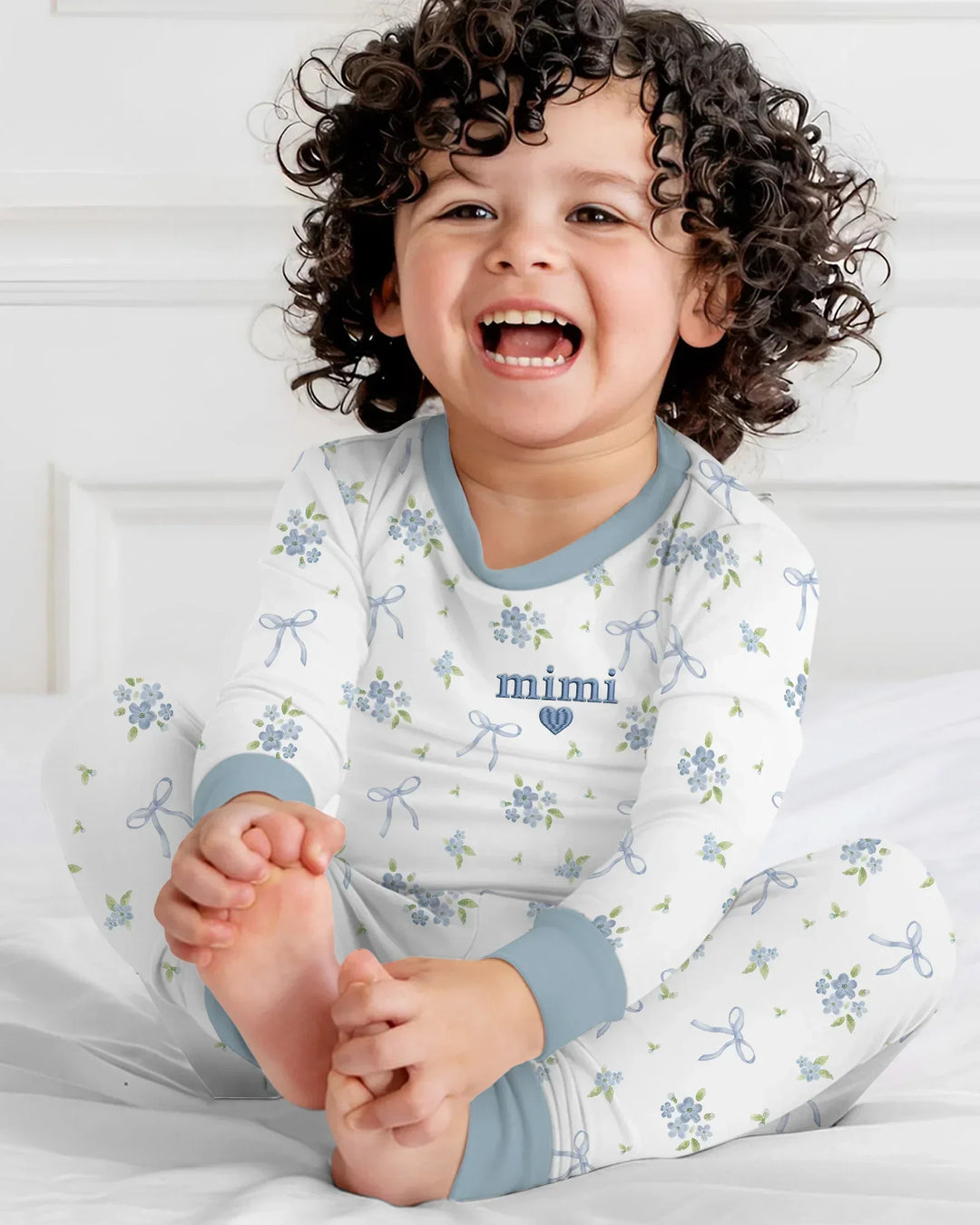 Mommy and Me Matching Embroidered Baby Bamboo Two Piece Long Sleeve Pajama Set