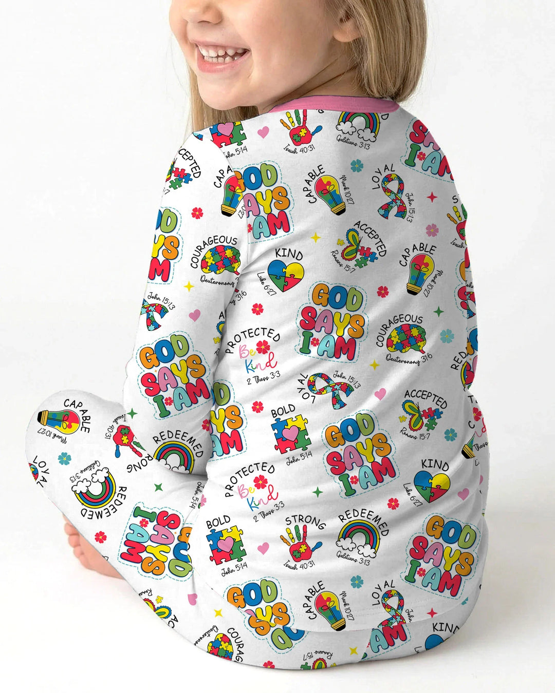 God Says I Am Autism Awareness Bamboo Two Piece Long Sleeve Pajama Set