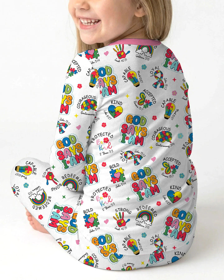 God Says I Am Autism Awareness Bamboo Two Piece Long Sleeve Pajama Set