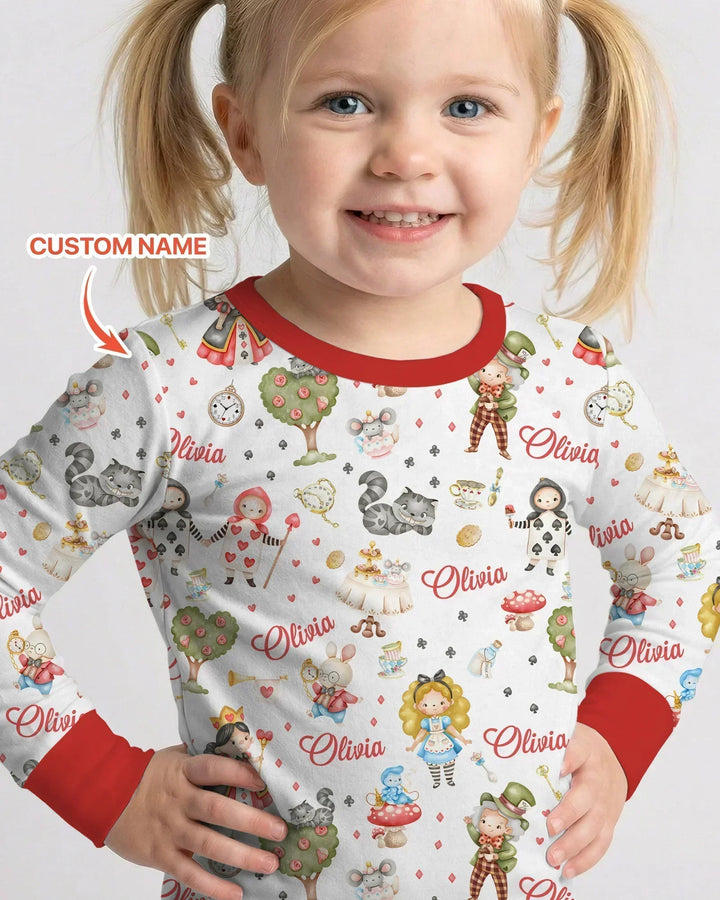 Whimsical Wonderland Tea Party Custom Name Two Piece Long Sleeve Pajama Set