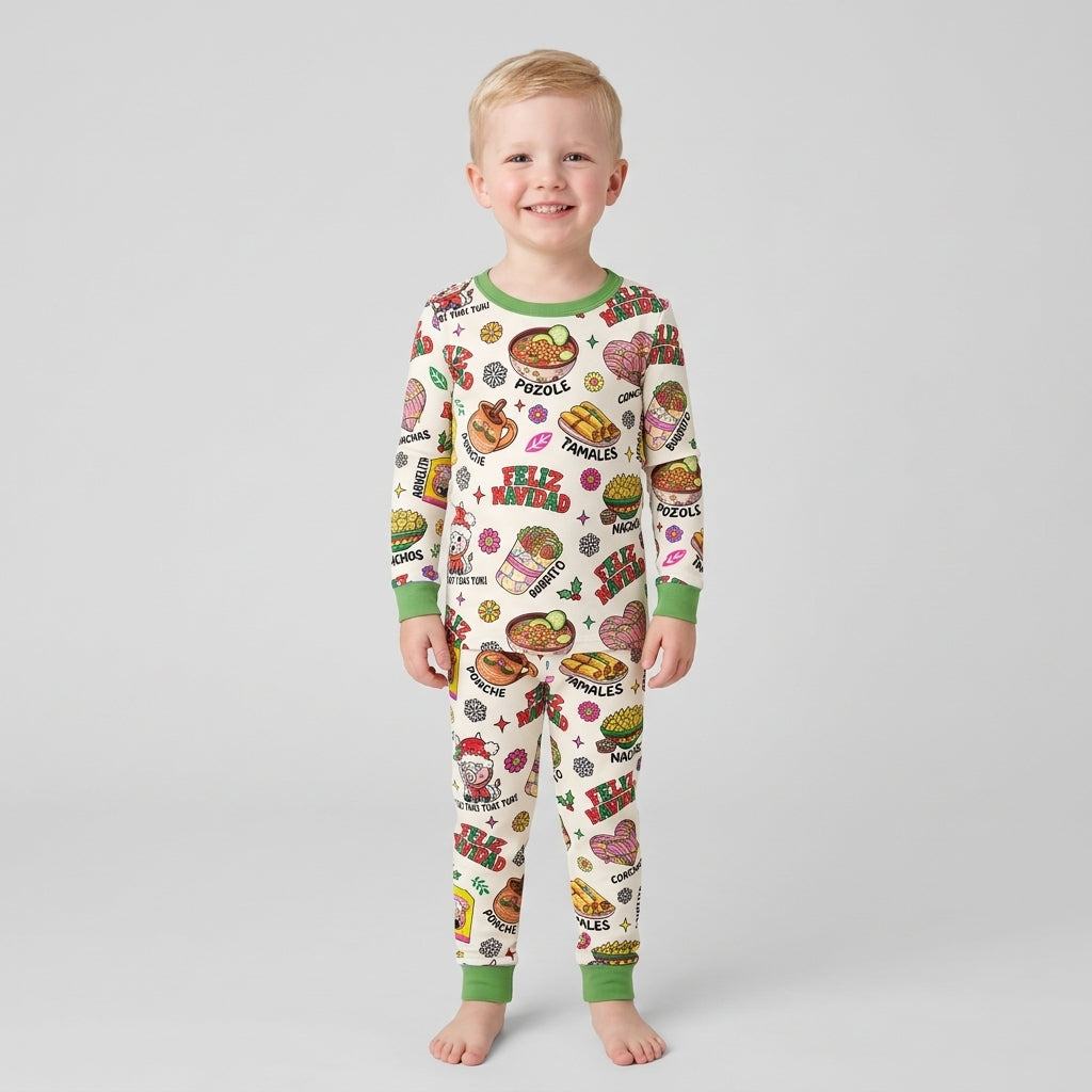 Mexican Christmas Feliz Navidad Bamboo Two Piece Long Sleeve Pajama Set