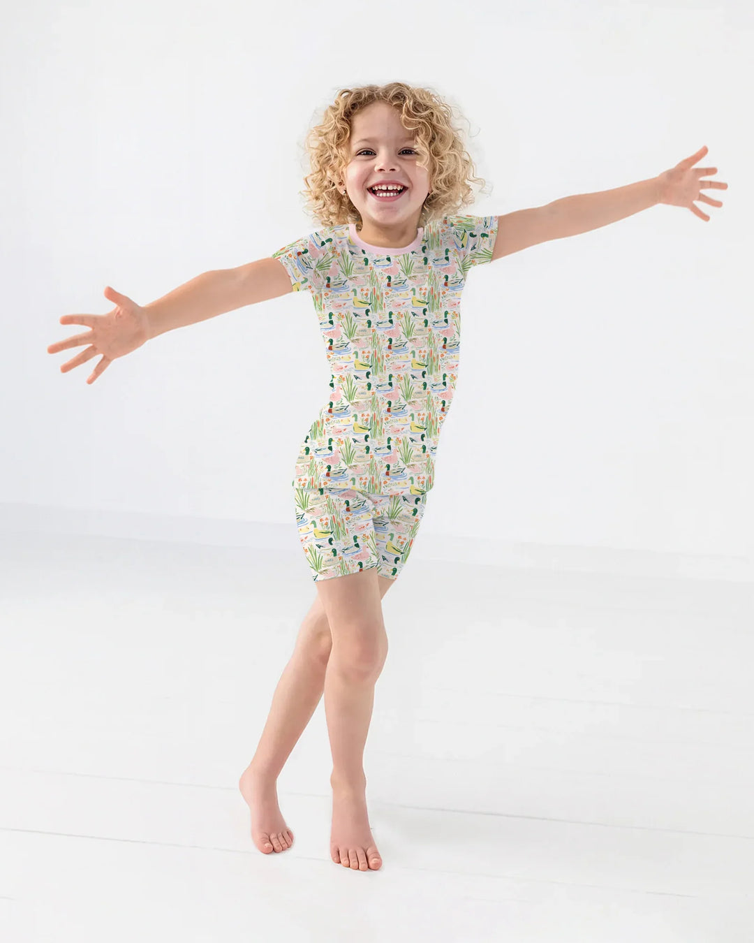 Whimsical Mallard Duck Bamboo Two Piece Short Sleeve Shorts Pajama Set