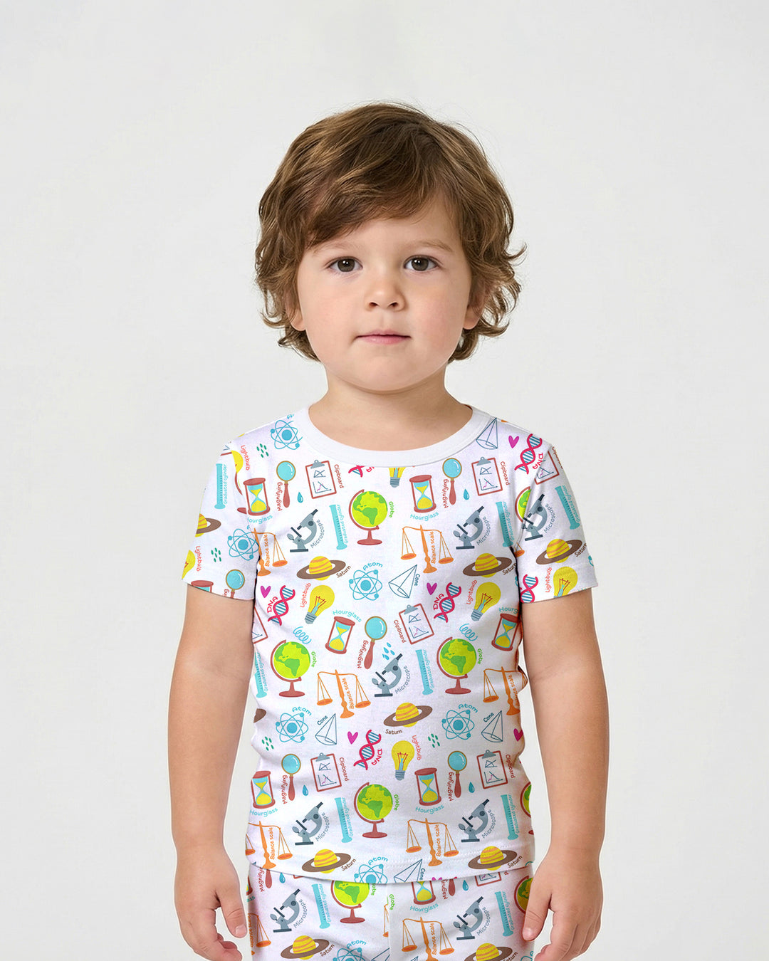 Tiny Scientist Explores The World Bamboo Two Piece Short Sleeve Shorts Pajama Set