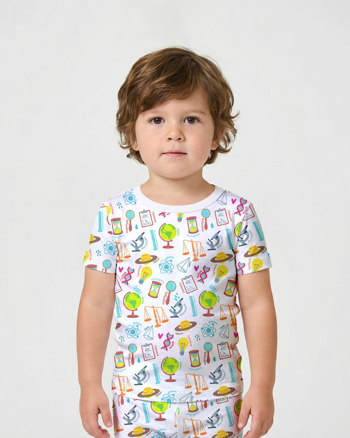 Tiny Scientist Explores The World Bamboo Two Piece Short Sleeve Shorts Pajama Set