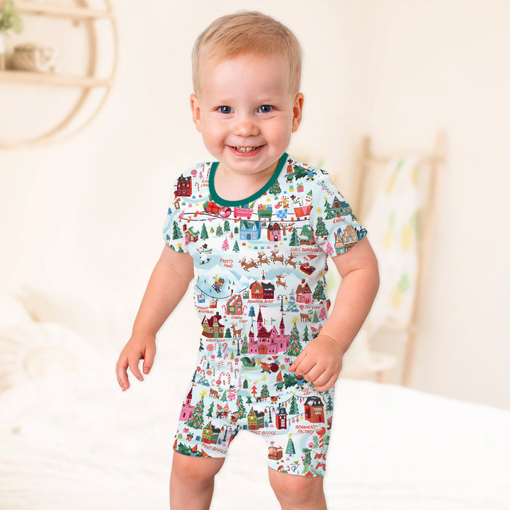 Santa's City Maps Two Piece Short Sleeve Shorts Pajama Set