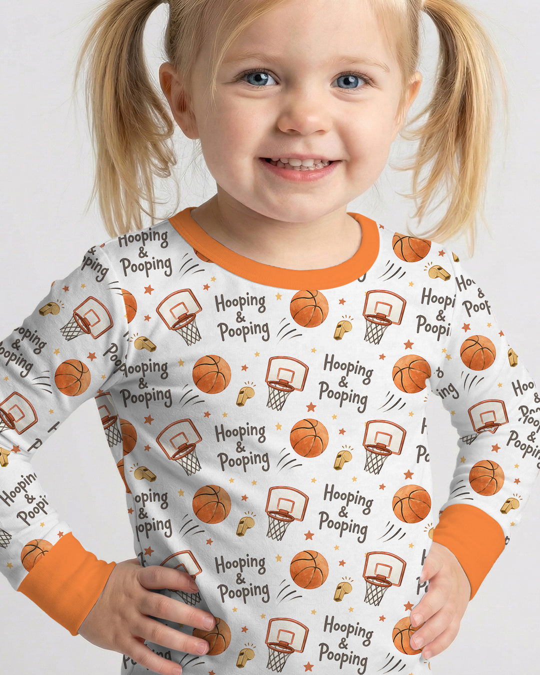 Funny Basketball Hooping & Pooping Bamboo Two Piece Long Sleeve Pajama Set