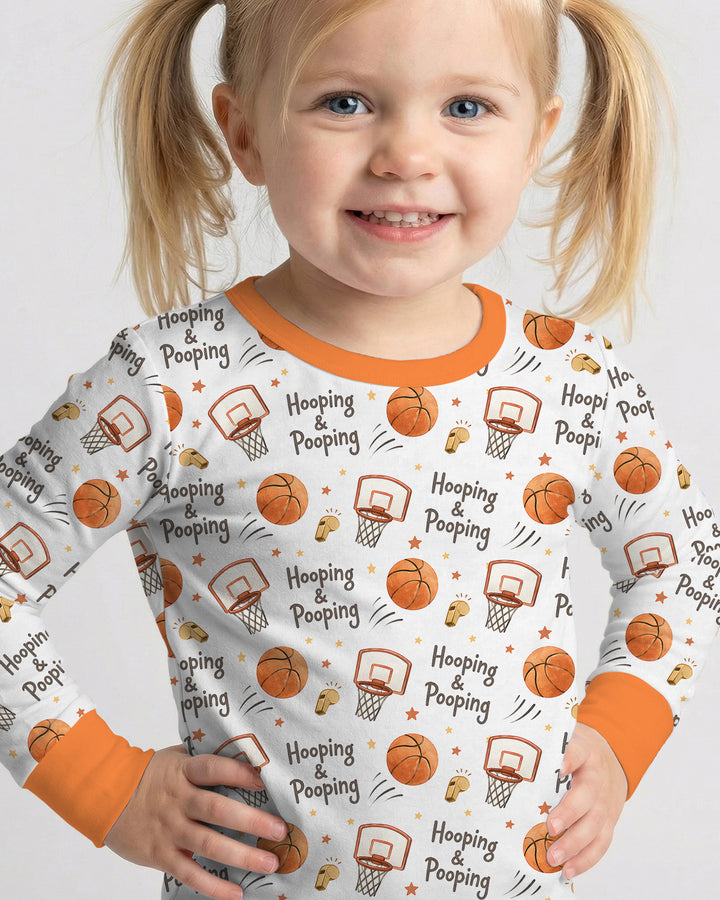 Funny Basketball Hooping & Pooping Bamboo Two Piece Long Sleeve Pajama Set