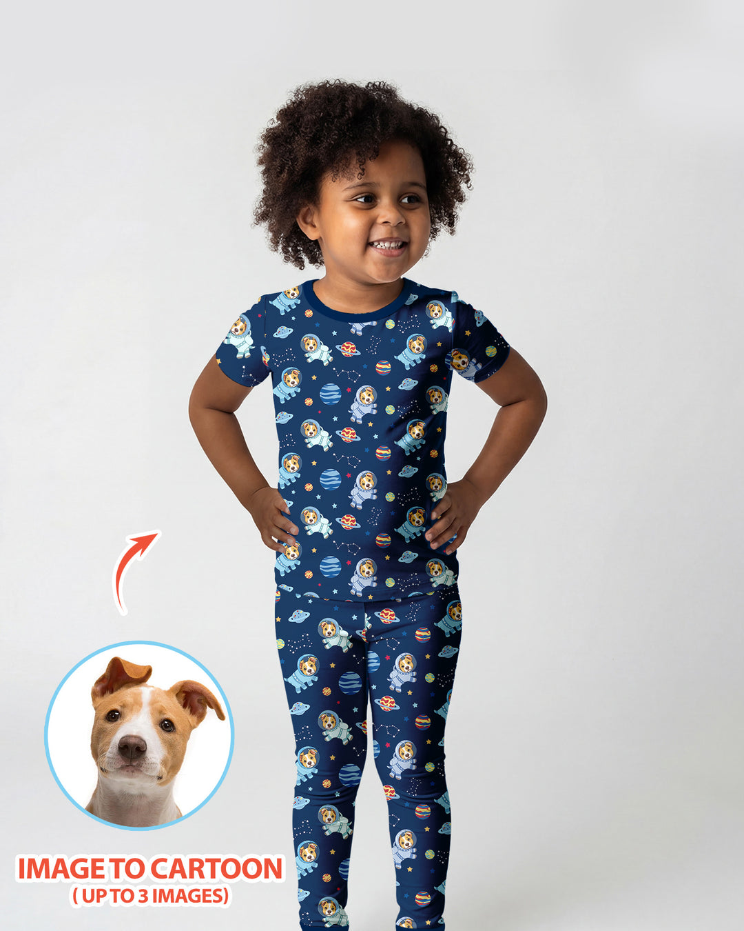 Astronaut Custom Pet Image Family Matching Bamboo Two Piece Short Sleeve Pajama Set