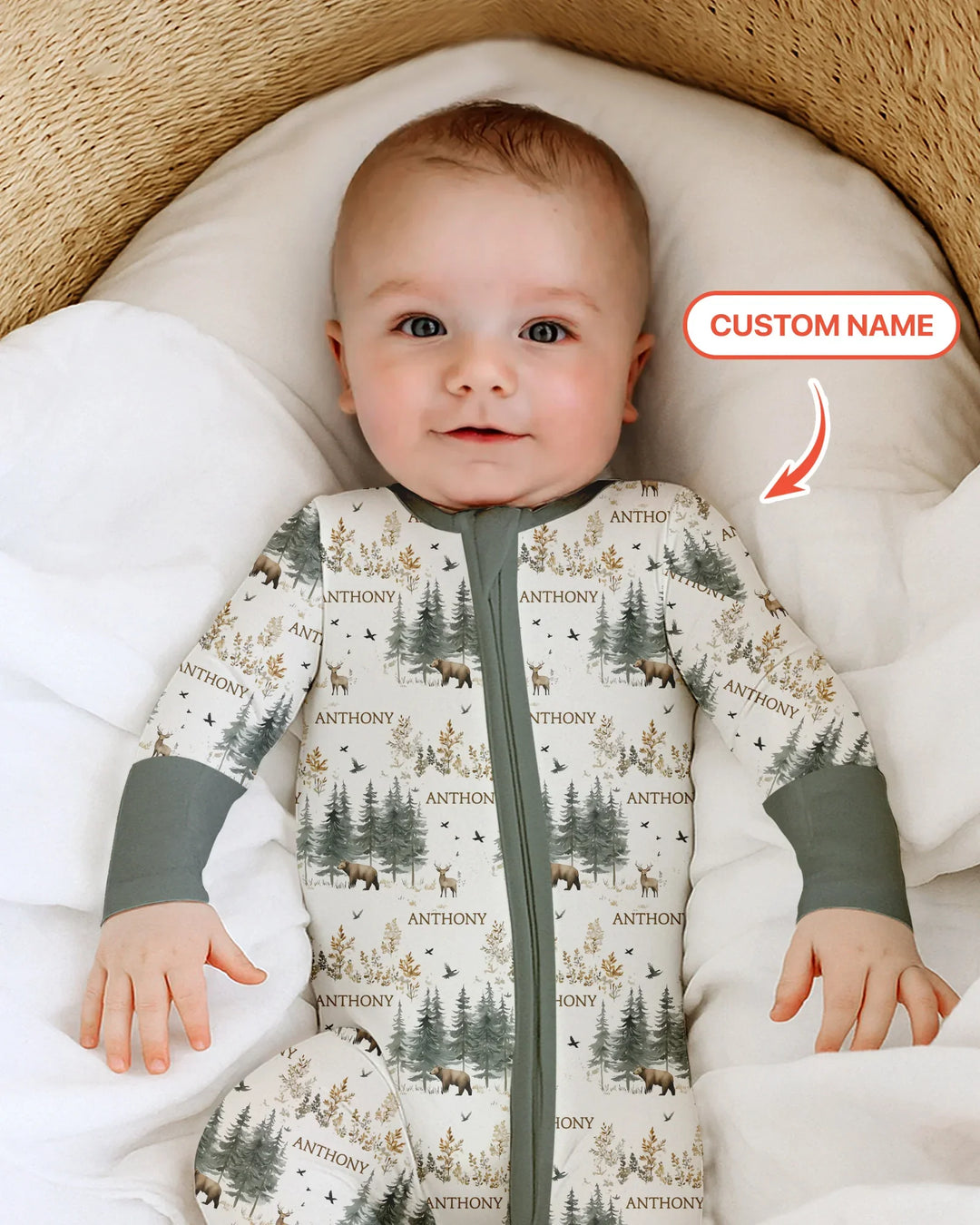 Custom Name Forest Bear Deer Bamboo Convertible Zippy