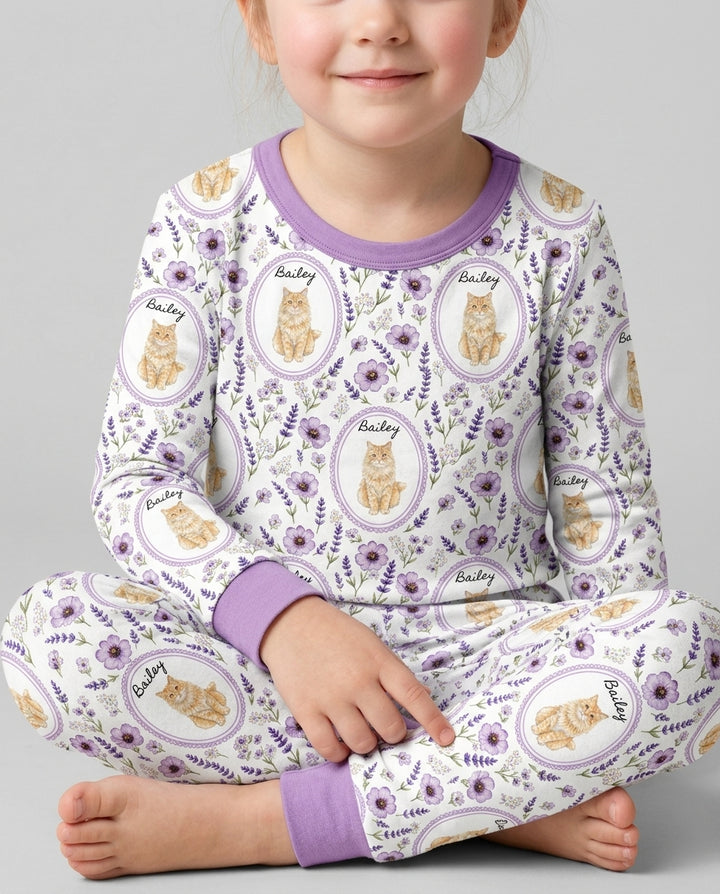 Custom Pet Photo Flower Garden Bamboo Two Piece Long Sleeve Pajama Set