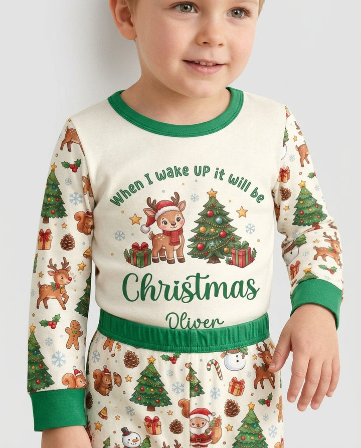 Custom Name When I Wake Up It's Will Be Christmas Bamboo Two Piece Long Sleeve Pajama Set