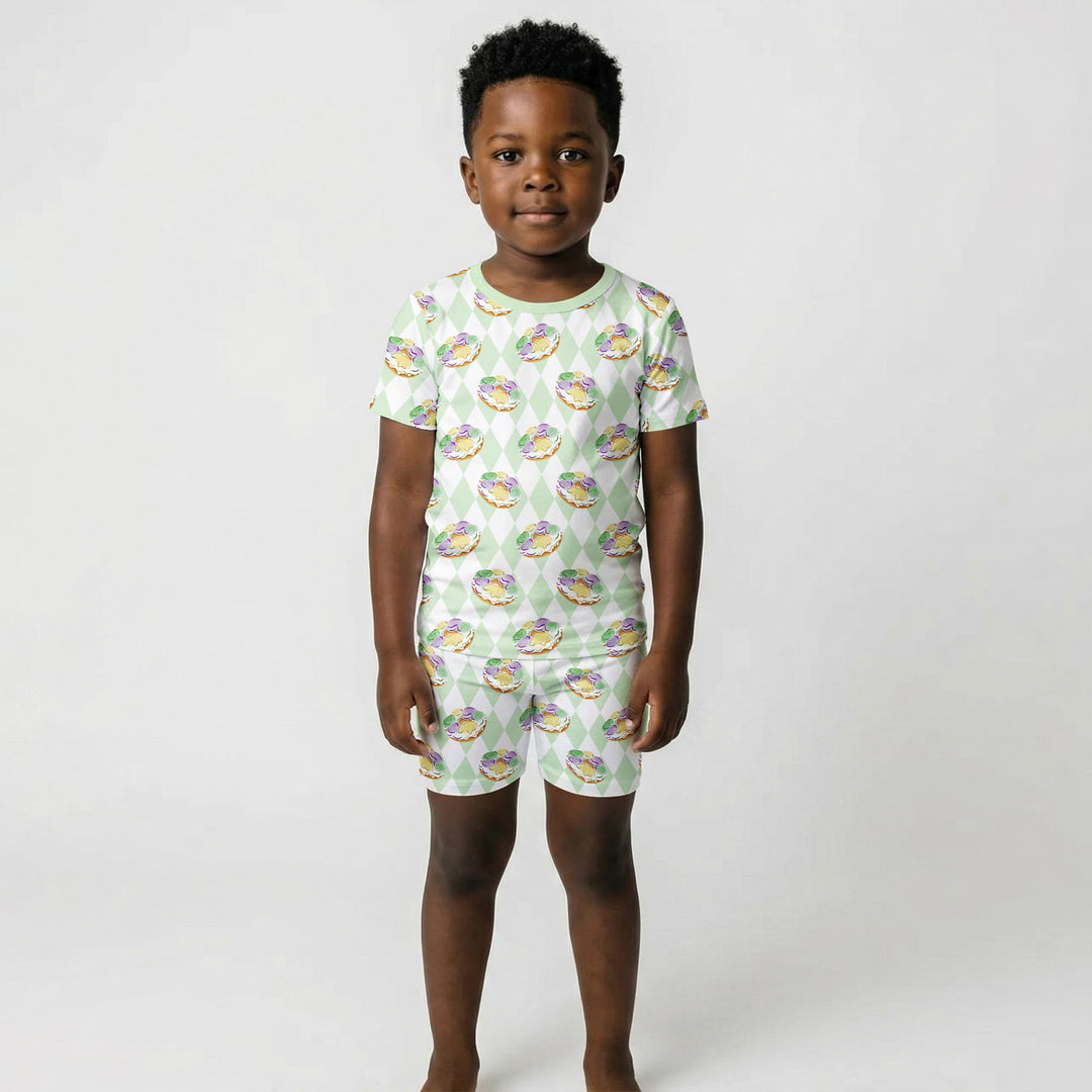 Mardi Gras Donut Two Piece Short Sleeve Shorts Pajama Set
