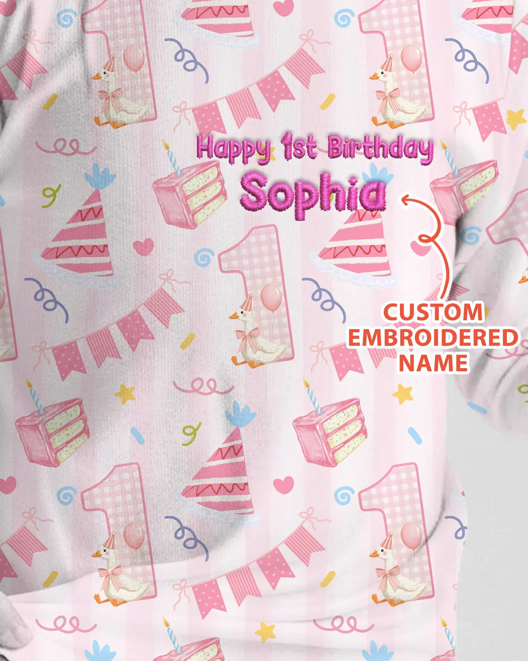 1st Birthday Girl Embroidered Baby Bamboo Two Piece Long Sleeve Pajama Set