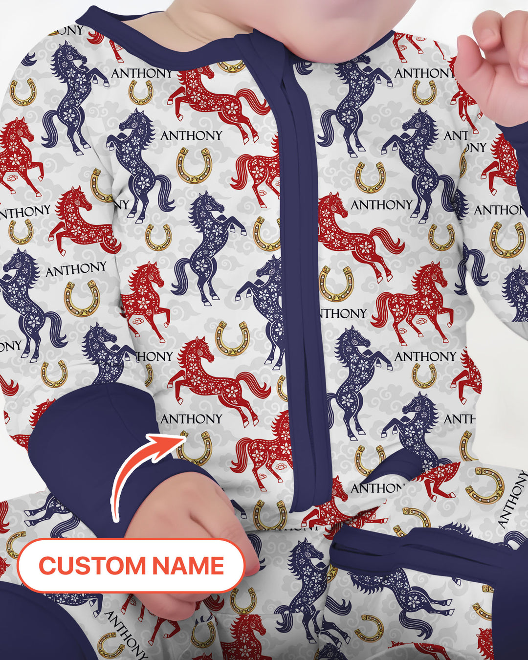 Custom Name Chinoiserie Horses Convertible Zippy