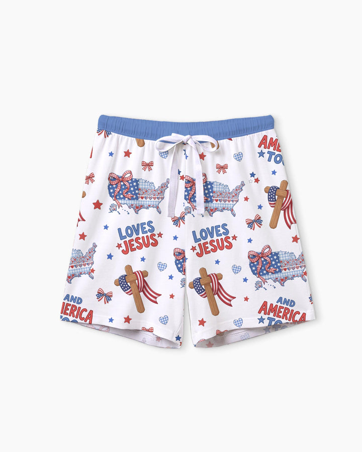 Loves Jesus And America Too Bamboo Women Short Sleeve Short Pajama Set