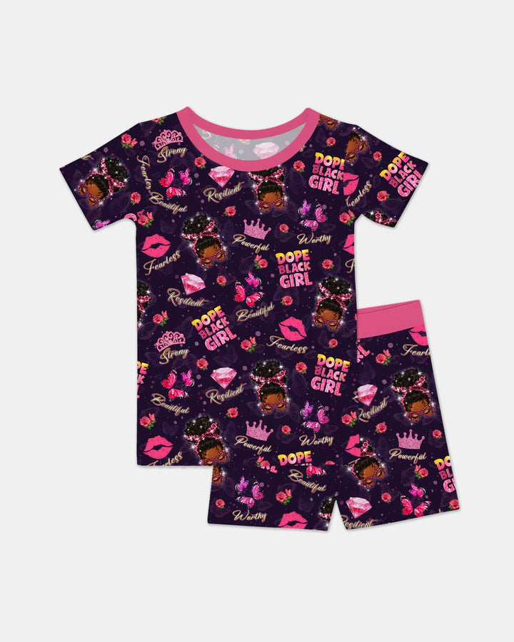 Conjunto de pijama de dos piezas de bambú Dope Black Queen con pantalón corto de manga corta