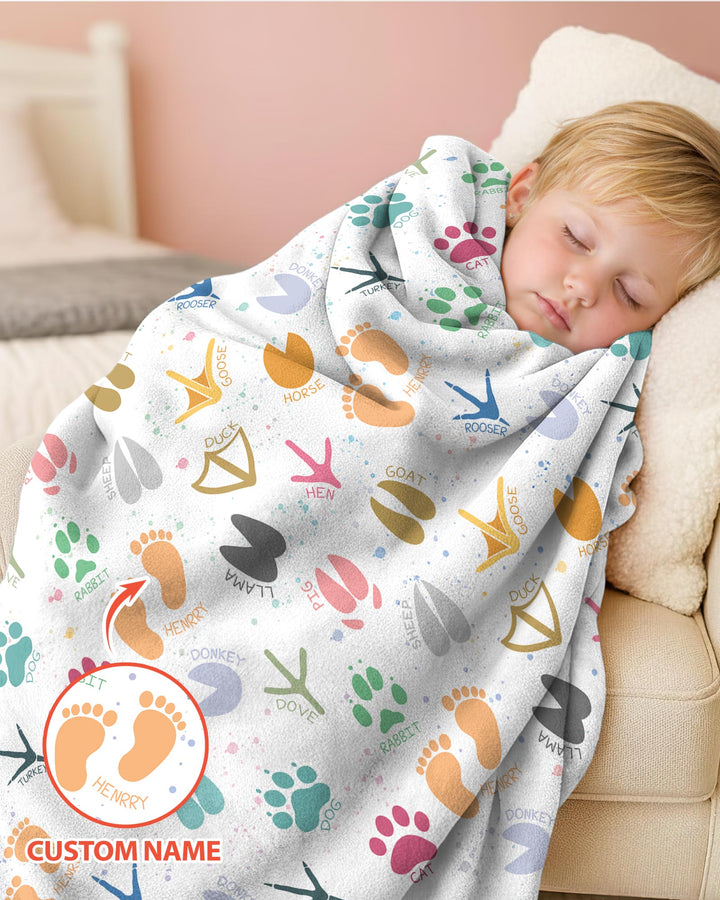 Cute Farm Animal Tracks Custom Name Bamboo Blanket