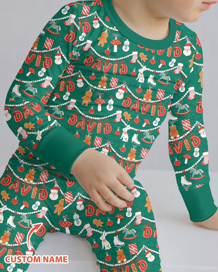 Merry Gingerbread Custom Name Bamboo Two Piece Long Sleeve Pajama Set