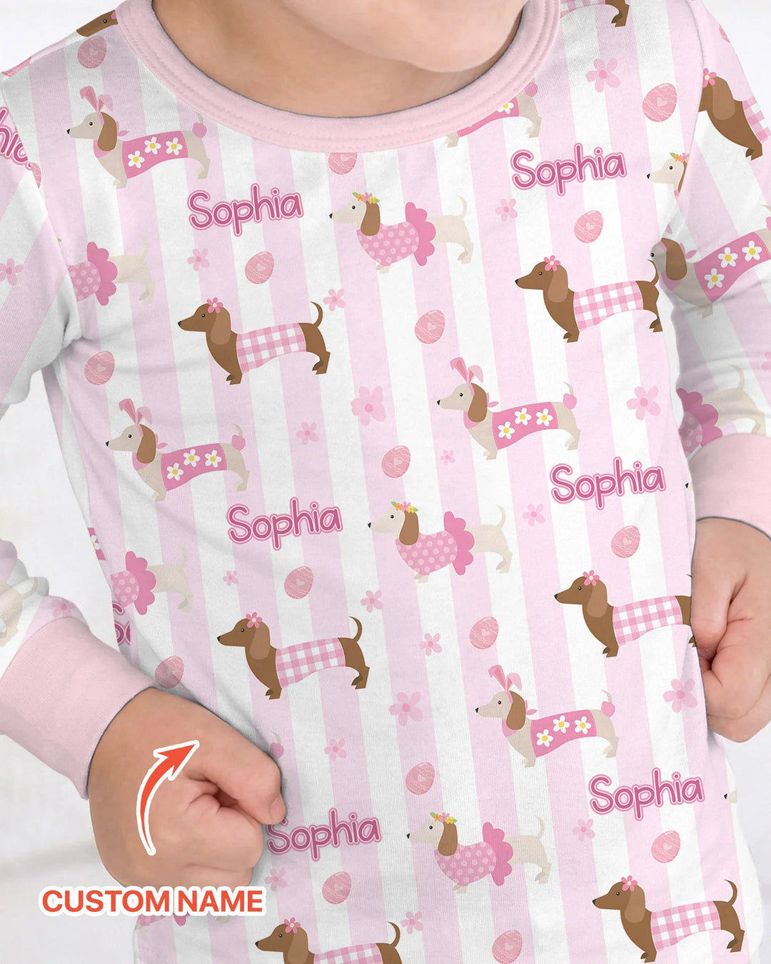 Custom Name Easter Dachshunds Family Matching Two Piece Long Sleeve Pajama Set