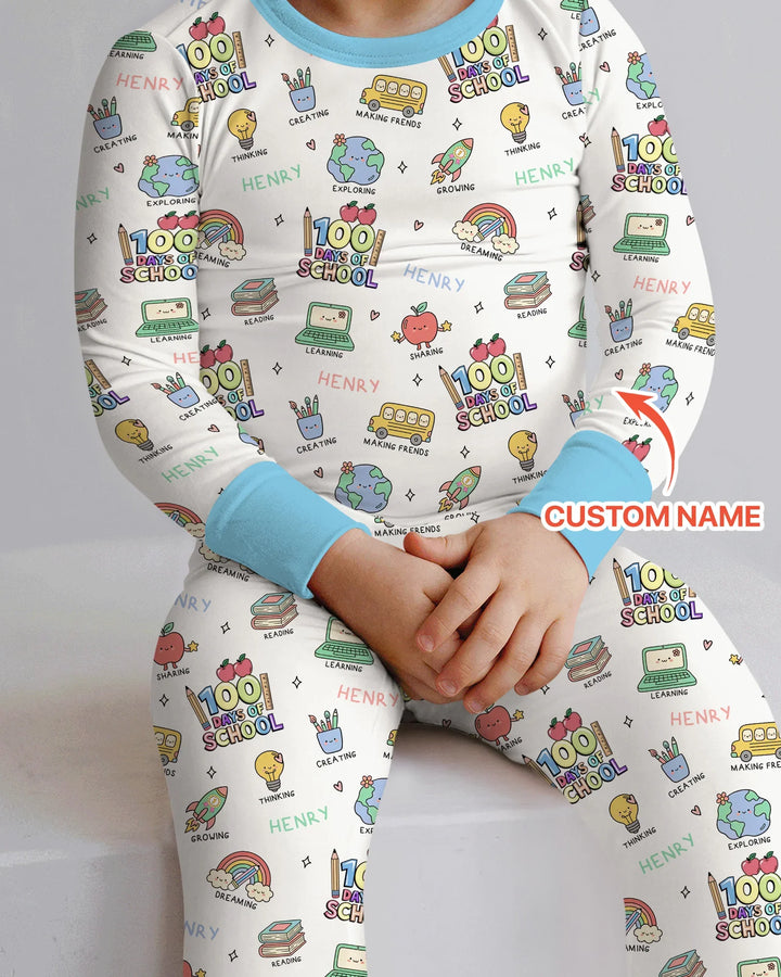 Custom Name Celebration Hundred Days Two Piece Long Sleeve Pajama Set