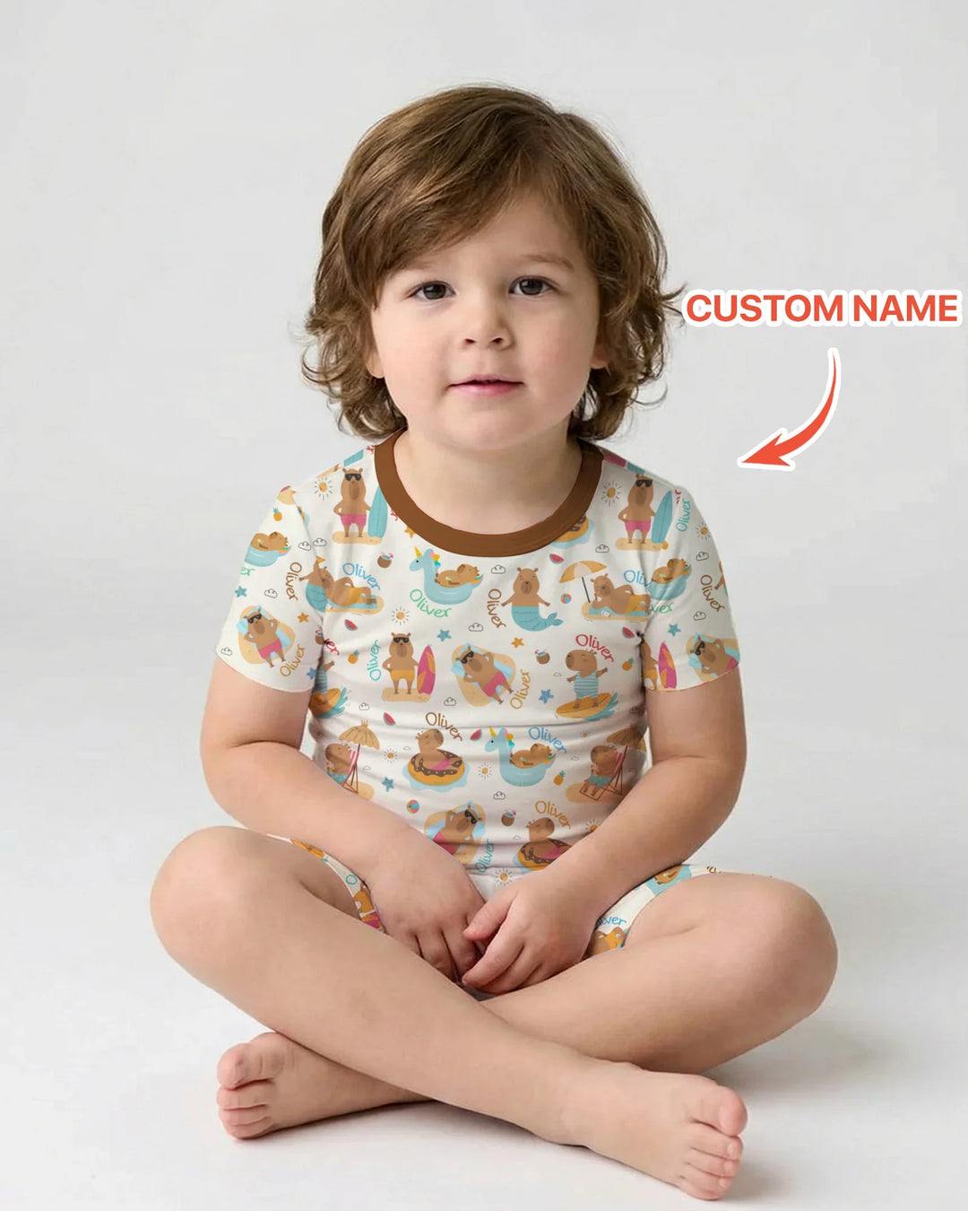 Don't Worry, Be Capy Custom Name Bamboo Two Piece Short Sleeve Shorts Pajama Set